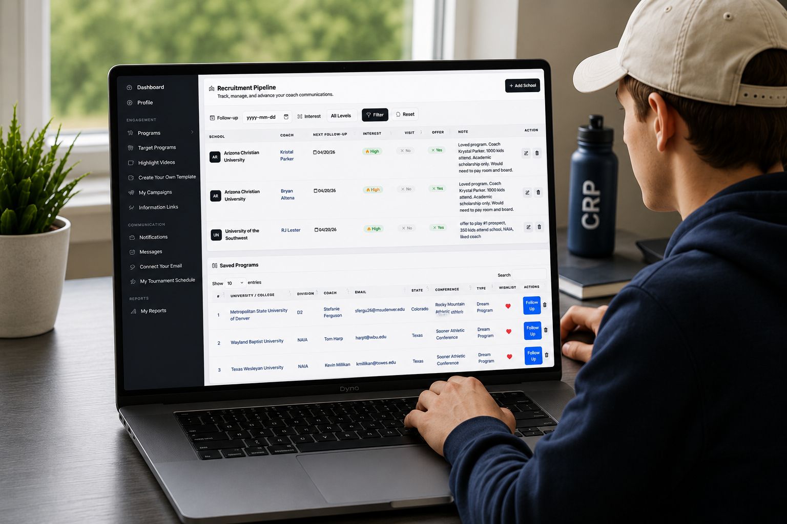 Student-athlete using CRP dashboard
